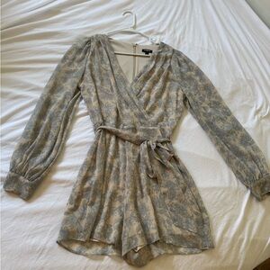 Express Gray and Cream Floral Wrap Dress